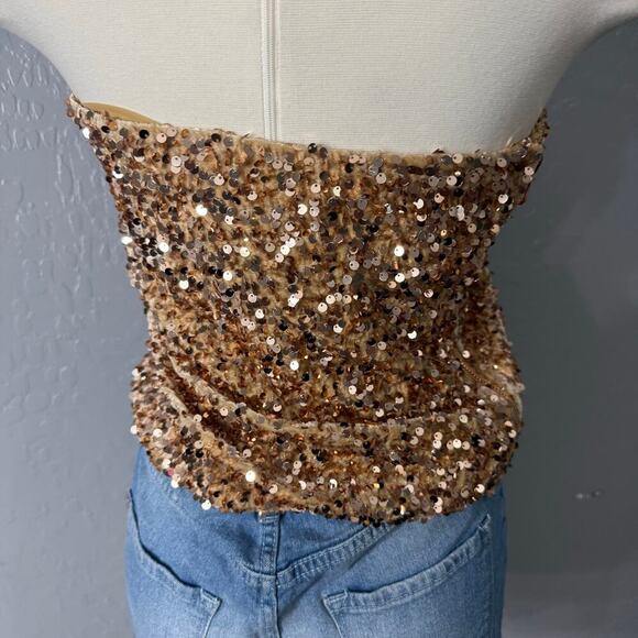 By Anthropologie Sequin Tube Top, Yellow, M - Picture 3 of 7